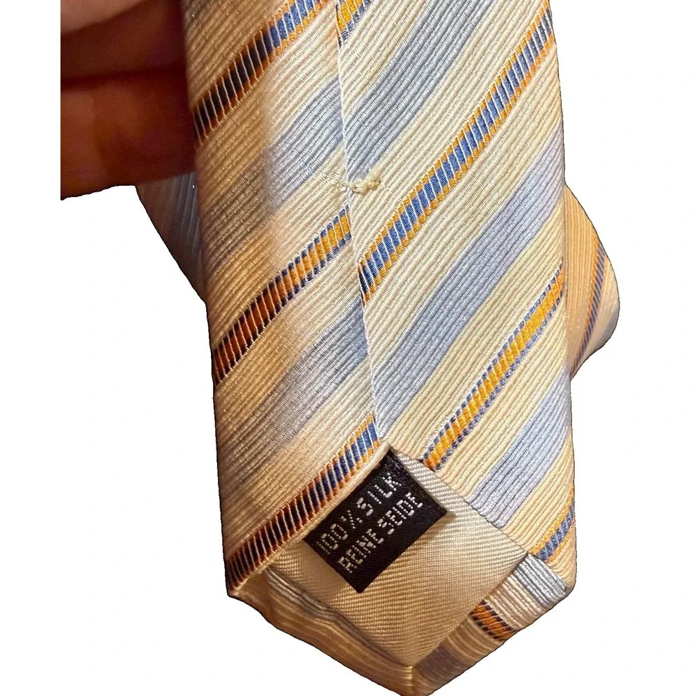 Vtg Prada Silk Repp Tie Blue Cream Striped Made in Italy Designer 3.75